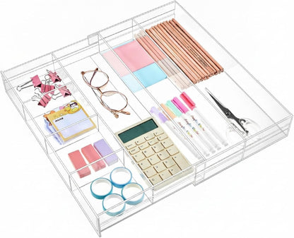 Black Acrylic Drawer Organizer Expandable,8 Compartments,Large