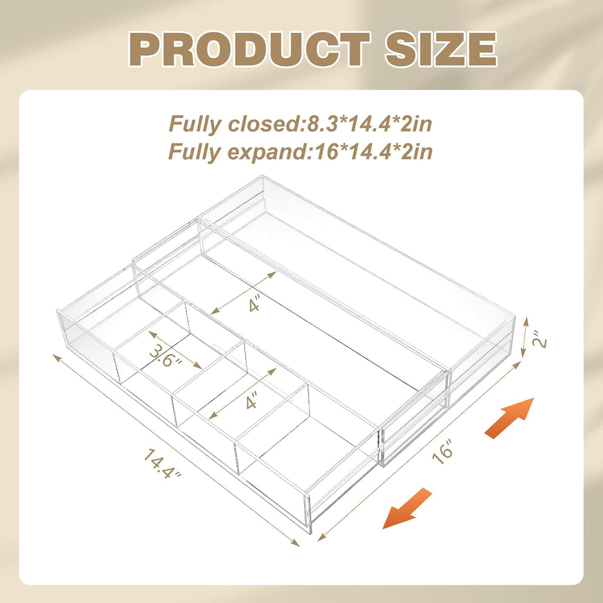 Black Acrylic Drawer Organizer Expandable,8 Compartments,Large