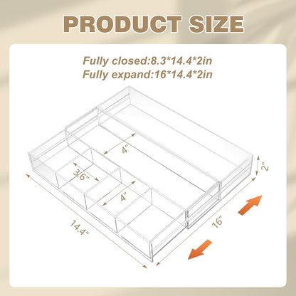 Black Acrylic Drawer Organizer Expandable,8 Compartments,Large