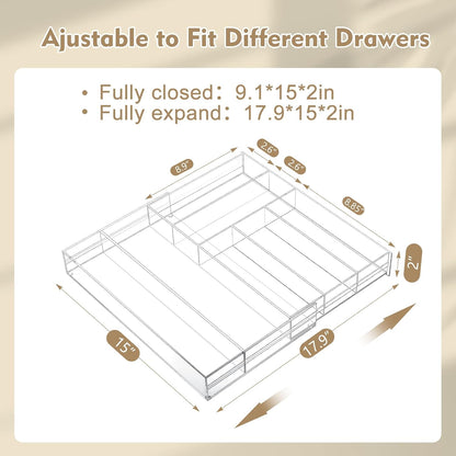 Black Acrylic Drawer Organizer Expandable,8 Compartments,Large