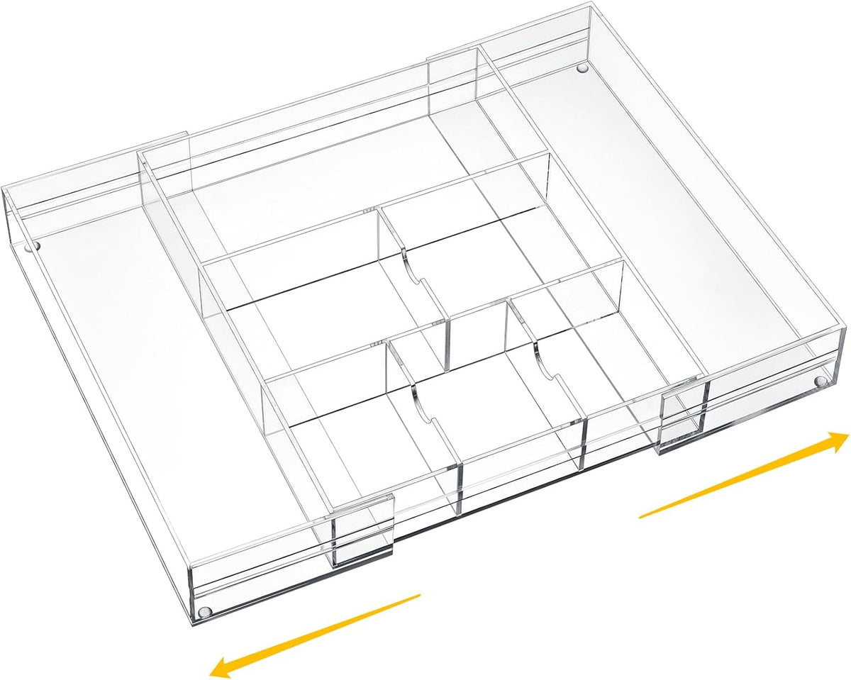 Black Acrylic Drawer Organizer Expandable,8 Compartments,Large