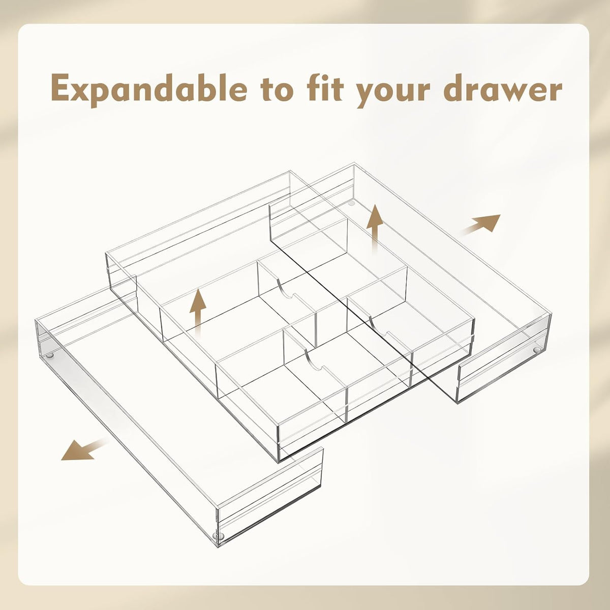 Black Acrylic Drawer Organizer Expandable,8 Compartments,Large