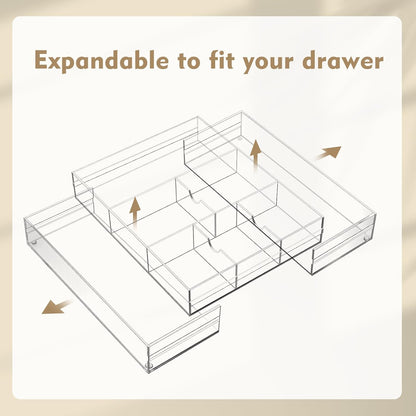 Black Acrylic Drawer Organizer Expandable,8 Compartments,Large
