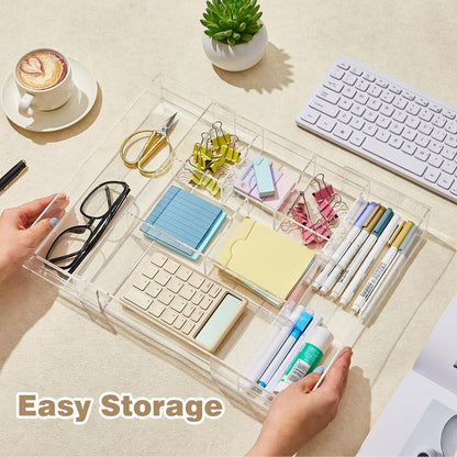 Black Acrylic Drawer Organizer Expandable,8 Compartments,Large