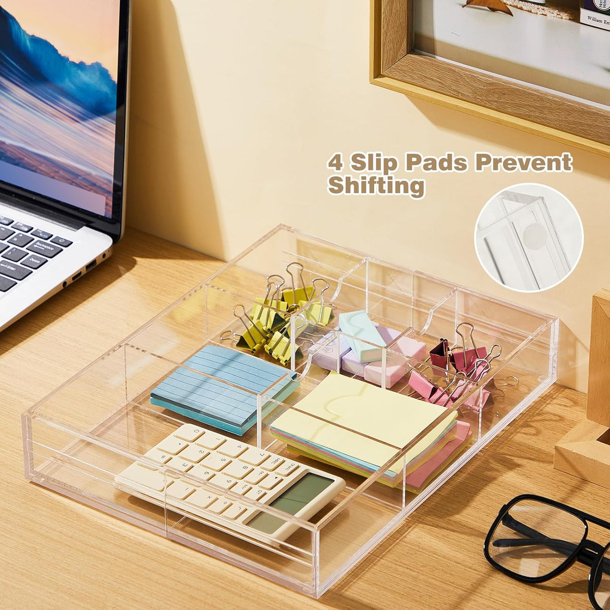Black Acrylic Drawer Organizer Expandable,8 Compartments,Large