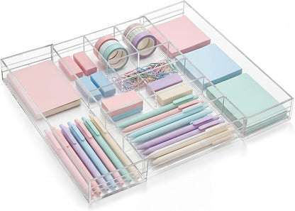 Black Acrylic Drawer Organizer Expandable,8 Compartments,Large