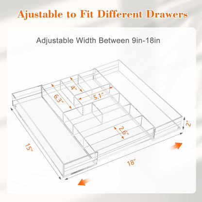 Black Acrylic Drawer Organizer Expandable,8 Compartments,Large