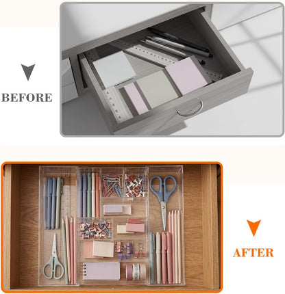 Black Acrylic Drawer Organizer Expandable,8 Compartments,Large