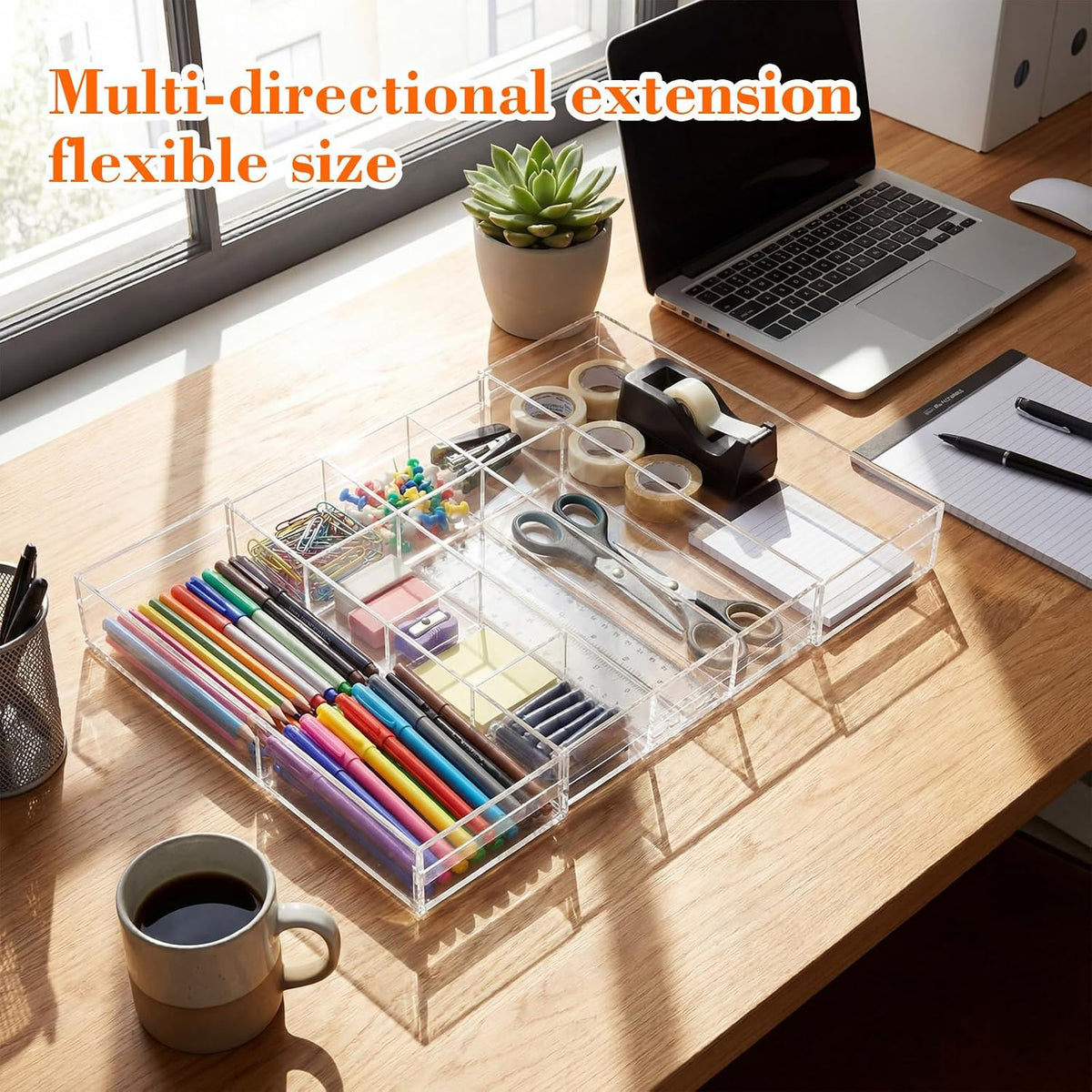 Black Acrylic Drawer Organizer Expandable,8 Compartments,Large