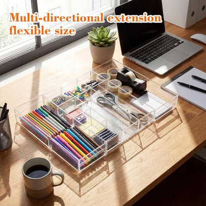 Black Acrylic Drawer Organizer Expandable,8 Compartments,Large