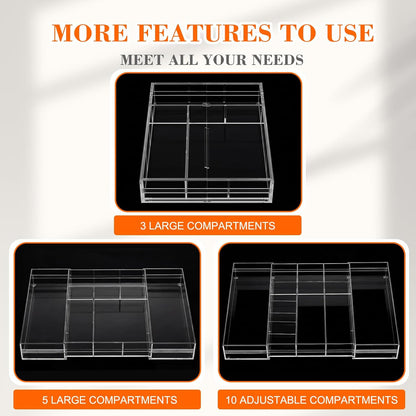 Black Acrylic Drawer Organizer Expandable,8 Compartments,Large