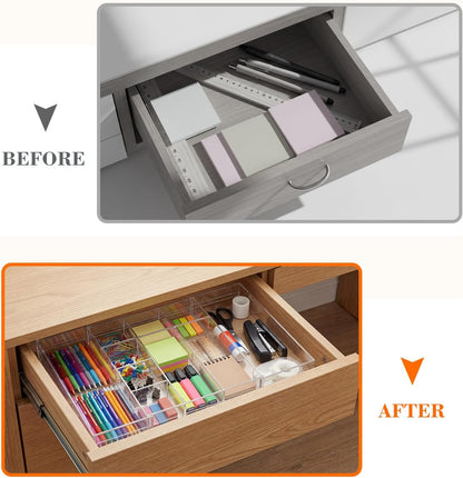 Black Acrylic Drawer Organizer Expandable,8 Compartments,Large