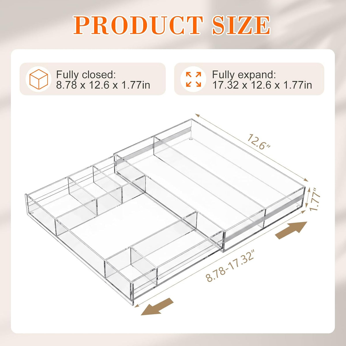 Black Acrylic Drawer Organizer Expandable,8 Compartments,Large