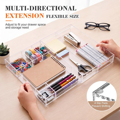 Black Acrylic Drawer Organizer Expandable,8 Compartments,Large