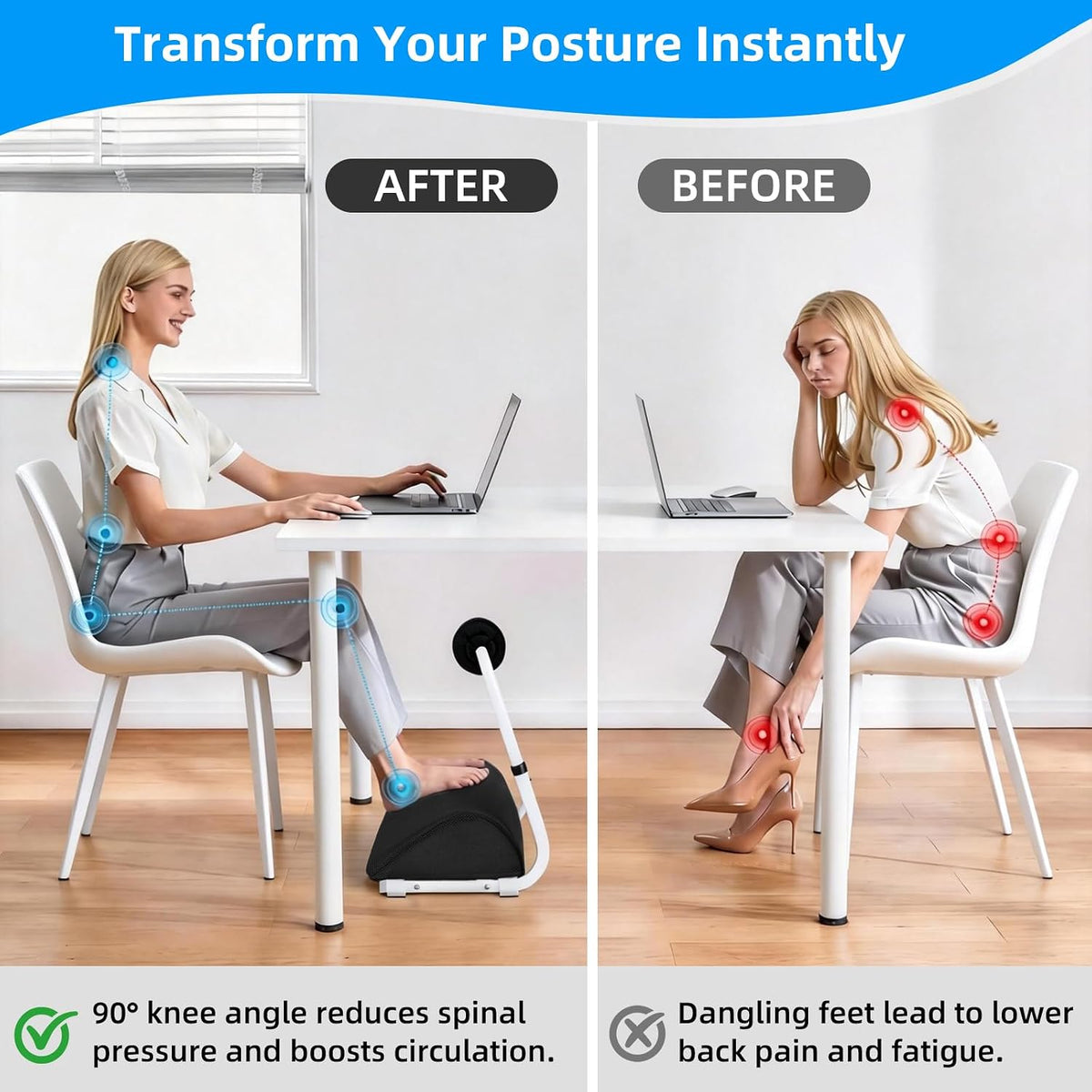 Adjustable Foot Rest Under Desk Footrest Wide Leg Rest 3 Height Positions with Detachable Foam Cushion for Desk Office Gaming Chairs