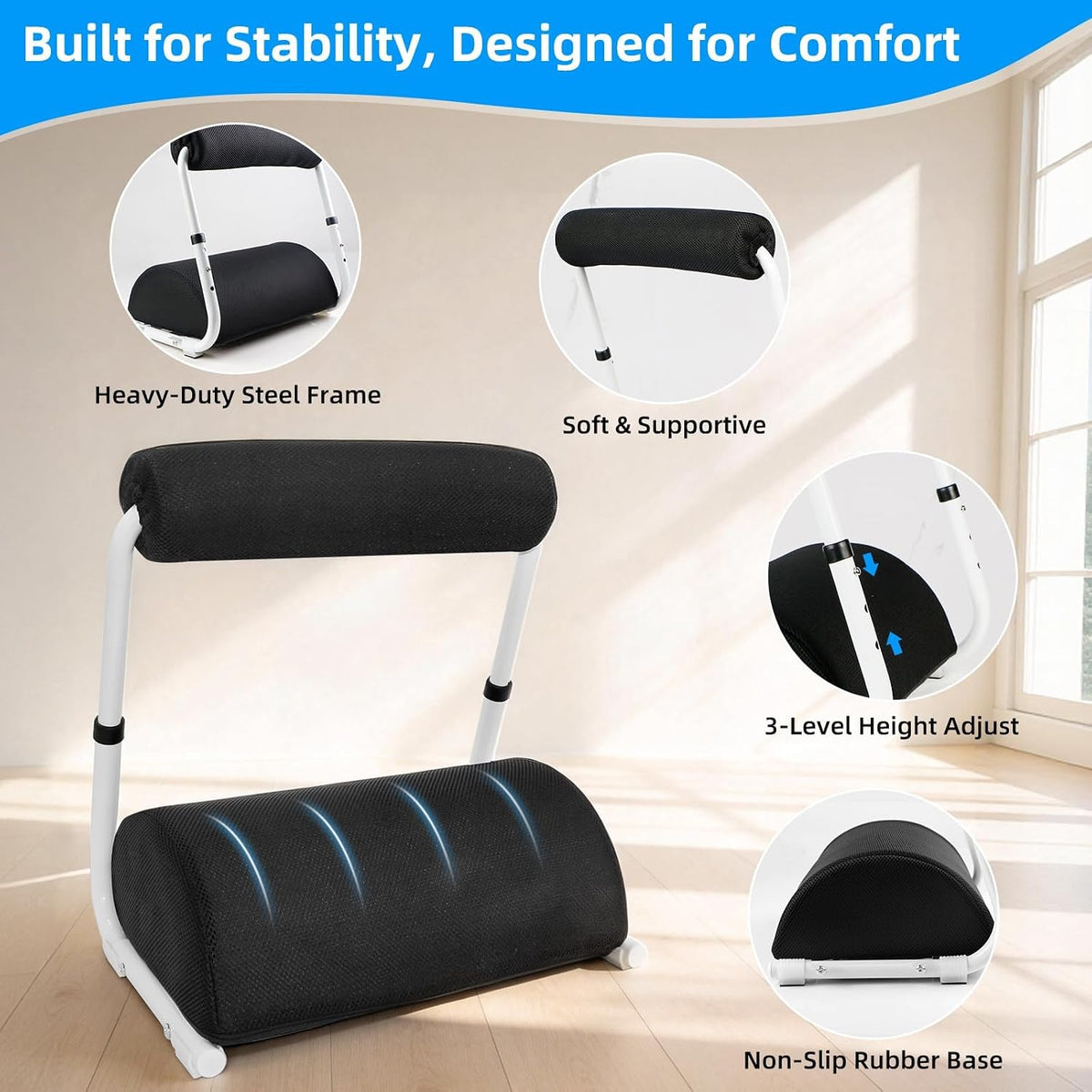 Adjustable Foot Rest Under Desk Footrest Wide Leg Rest 3 Height Positions with Detachable Foam Cushion for Desk Office Gaming Chairs