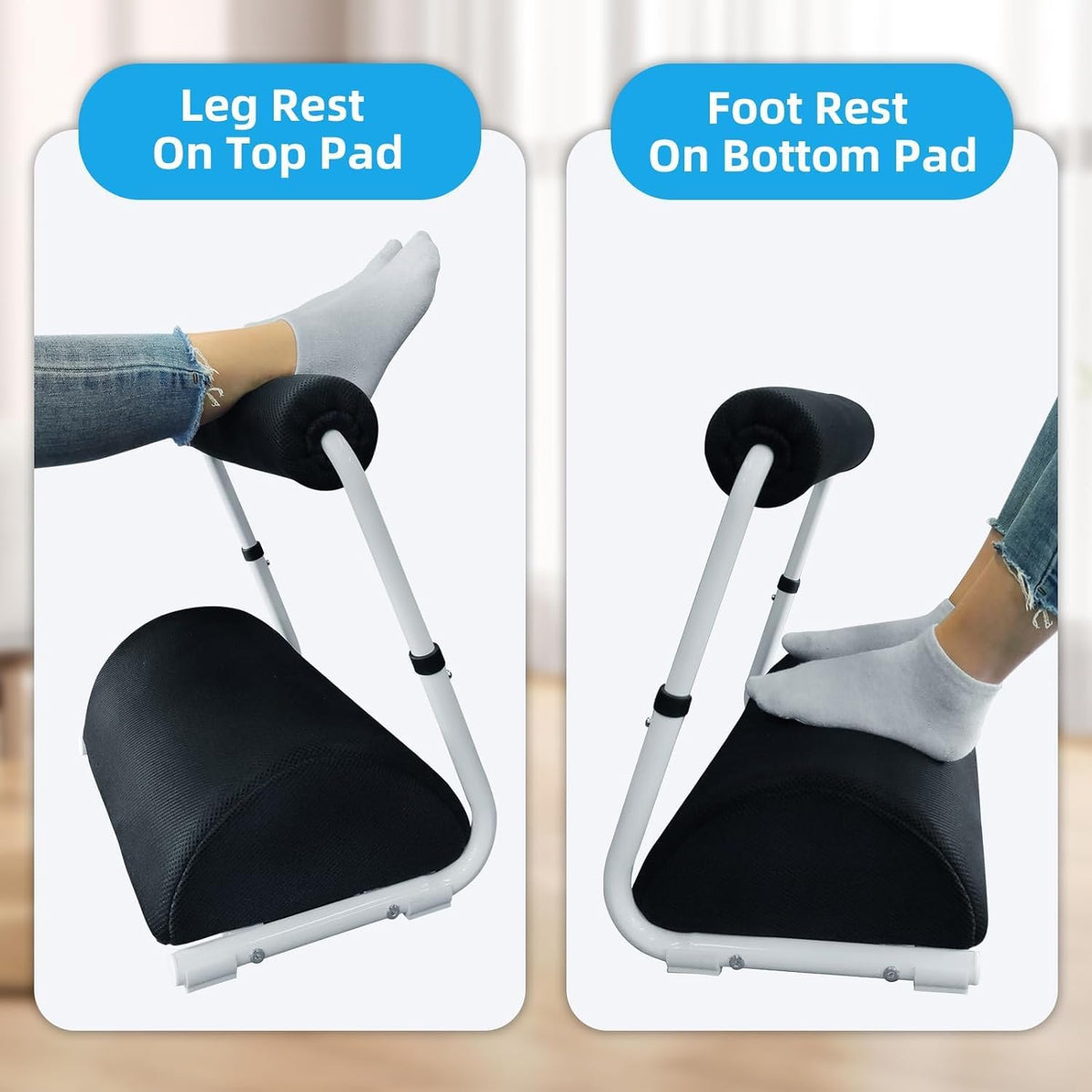 Adjustable Foot Rest Under Desk Footrest Wide Leg Rest 3 Height Positions with Detachable Foam Cushion for Desk Office Gaming Chairs