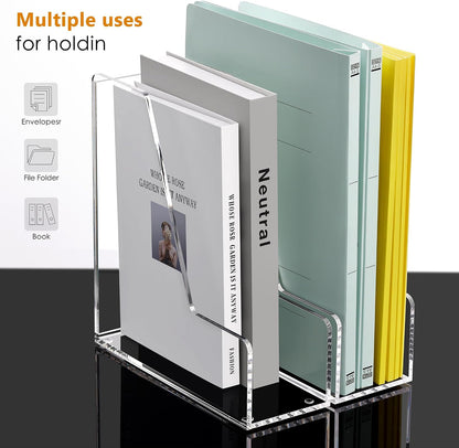 Acrylic Magazine File Holder Desk Organizer Magazine Rack, Clear, Vertical File Sorter Holders, 9.45" D x 3.54" W x 10.24" H