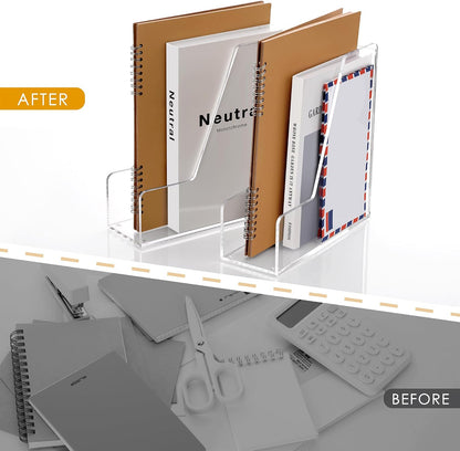 Acrylic Magazine File Holder Desk Organizer Magazine Rack, Clear, Vertical File Sorter Holders, 9.45" D x 3.54" W x 10.24" H