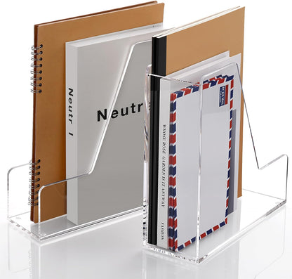 Acrylic Magazine File Holder Desk Organizer Magazine Rack, Clear, Vertical File Sorter Holders, 9.45" D x 3.54" W x 10.24" H