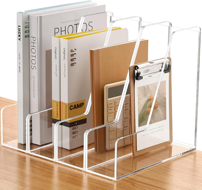 Acrylic Magazine File Holder Desk Organizer Magazine Rack, Clear, Vertical File Sorter Holders, 9.45" D x 3.54" W x 10.24" H