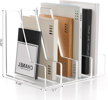 Acrylic Magazine File Holder Desk Organizer Magazine Rack, Clear, Vertical File Sorter Holders, 9.45" D x 3.54" W x 10.24" H