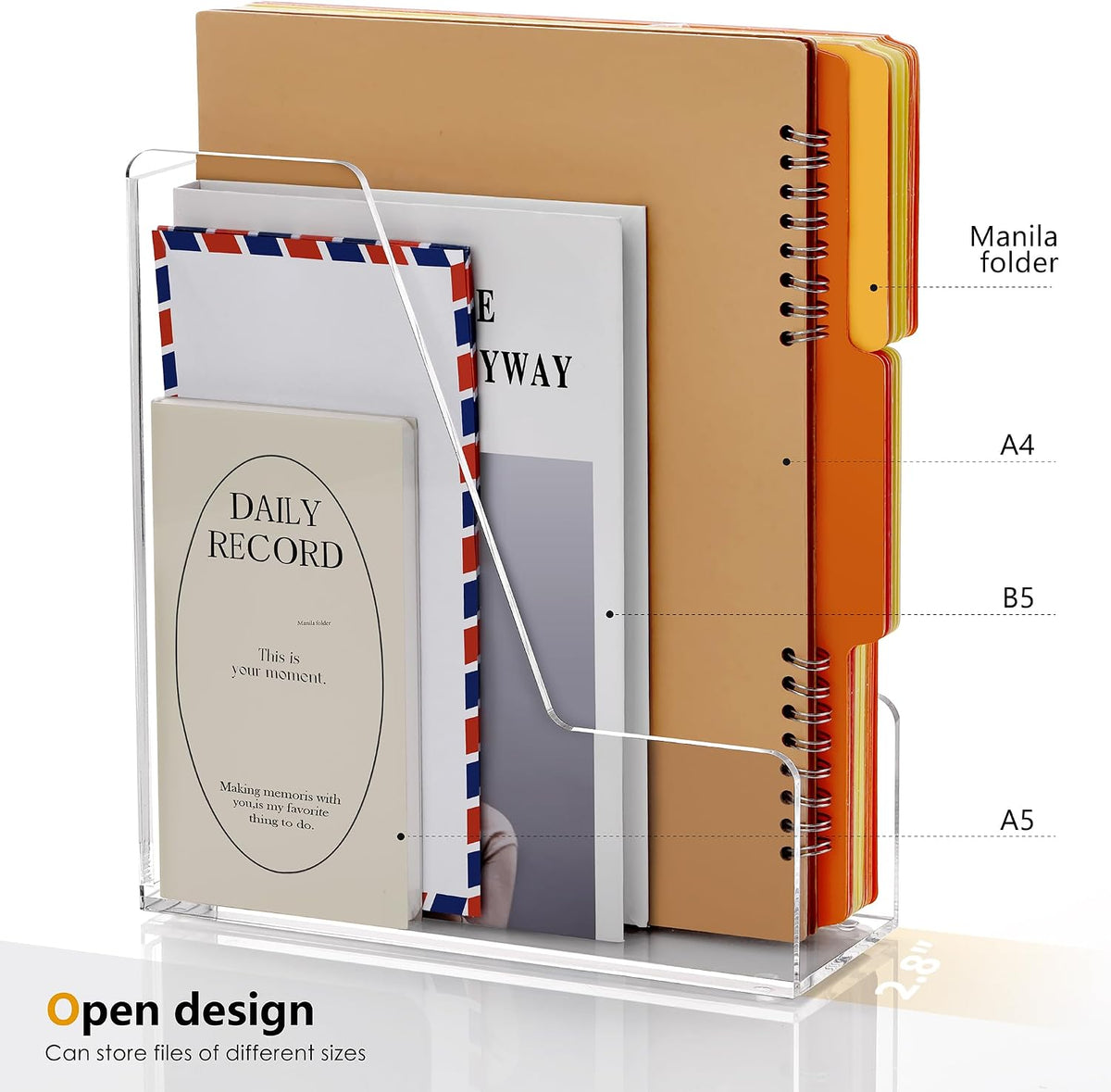 Acrylic Magazine File Holder Desk Organizer Magazine Rack, Clear, Vertical File Sorter Holders, 9.45" D x 3.54" W x 10.24" H
