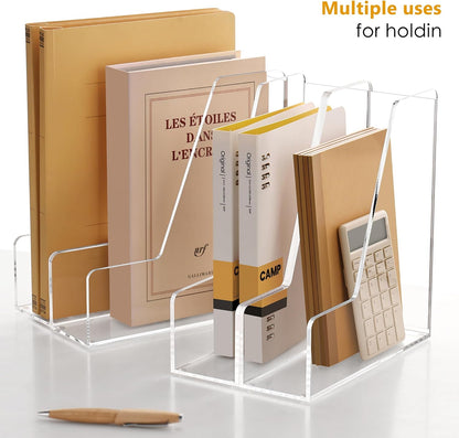 Acrylic Magazine File Holder Desk Organizer Magazine Rack, Clear, Vertical File Sorter Holders, 9.45" D x 3.54" W x 10.24" H