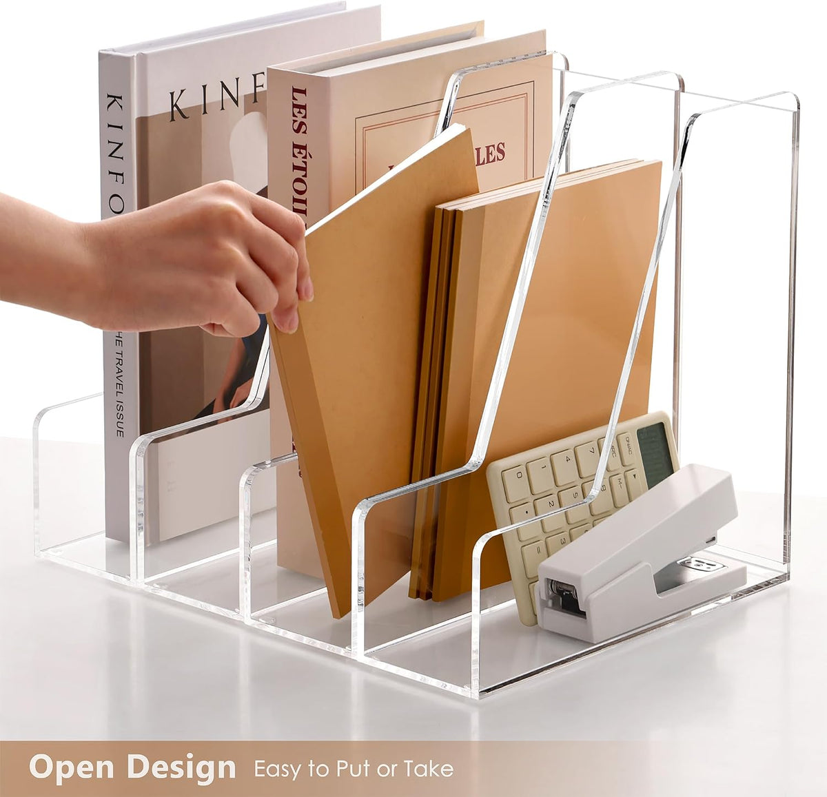 Acrylic Magazine File Holder Desk Organizer Magazine Rack, Clear, Vertical File Sorter Holders, 9.45" D x 3.54" W x 10.24" H