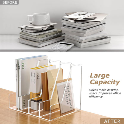 Acrylic Magazine File Holder Desk Organizer Magazine Rack, Clear, Vertical File Sorter Holders, 9.45" D x 3.54" W x 10.24" H