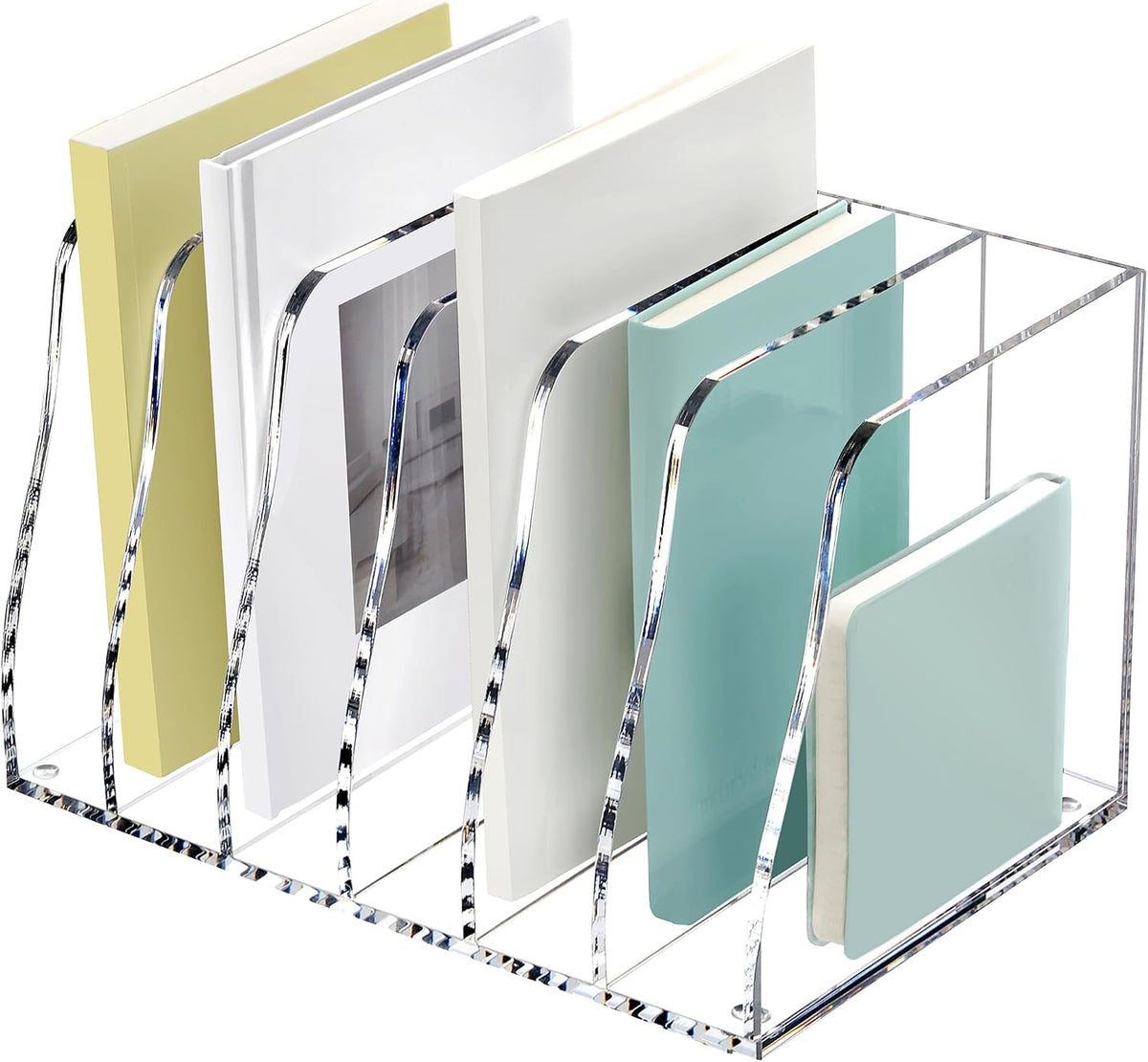 Acrylic Magazine File Holder Desk Organizer Magazine Rack, Clear, Vertical File Sorter Holders, 9.45" D x 3.54" W x 10.24" H