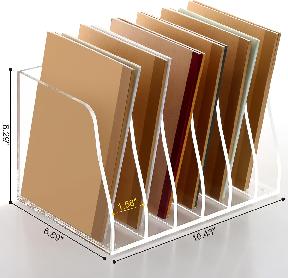 Acrylic Magazine File Holder Desk Organizer Magazine Rack, Clear, Vertical File Sorter Holders, 9.45" D x 3.54" W x 10.24" H