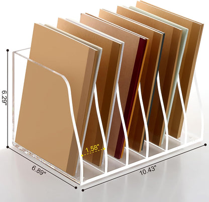 Acrylic Magazine File Holder Desk Organizer Magazine Rack, Clear, Vertical File Sorter Holders, 9.45" D x 3.54" W x 10.24" H