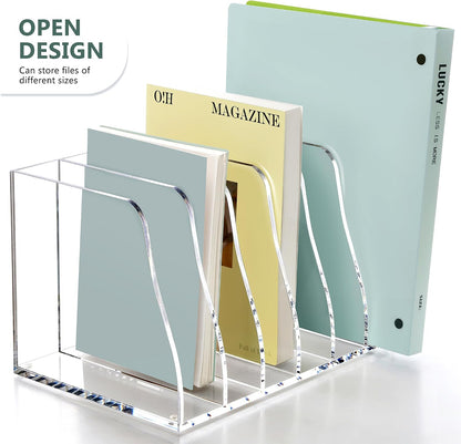 Acrylic Magazine File Holder Desk Organizer Magazine Rack, Clear, Vertical File Sorter Holders, 9.45" D x 3.54" W x 10.24" H