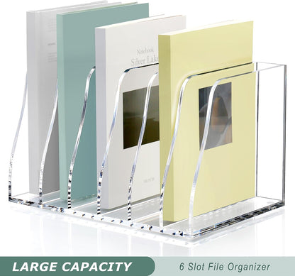 Acrylic Magazine File Holder Desk Organizer Magazine Rack, Clear, Vertical File Sorter Holders, 9.45" D x 3.54" W x 10.24" H