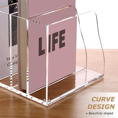Acrylic Magazine File Holder Desk Organizer Magazine Rack, Clear, Vertical File Sorter Holders, 9.45" D x 3.54" W x 10.24" H