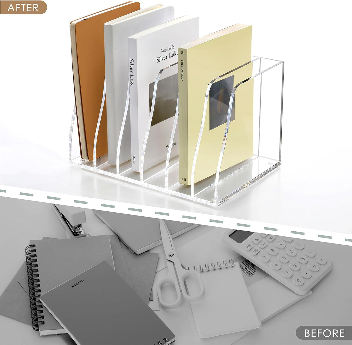 Acrylic Magazine File Holder Desk Organizer Magazine Rack, Clear, Vertical File Sorter Holders, 9.45" D x 3.54" W x 10.24" H