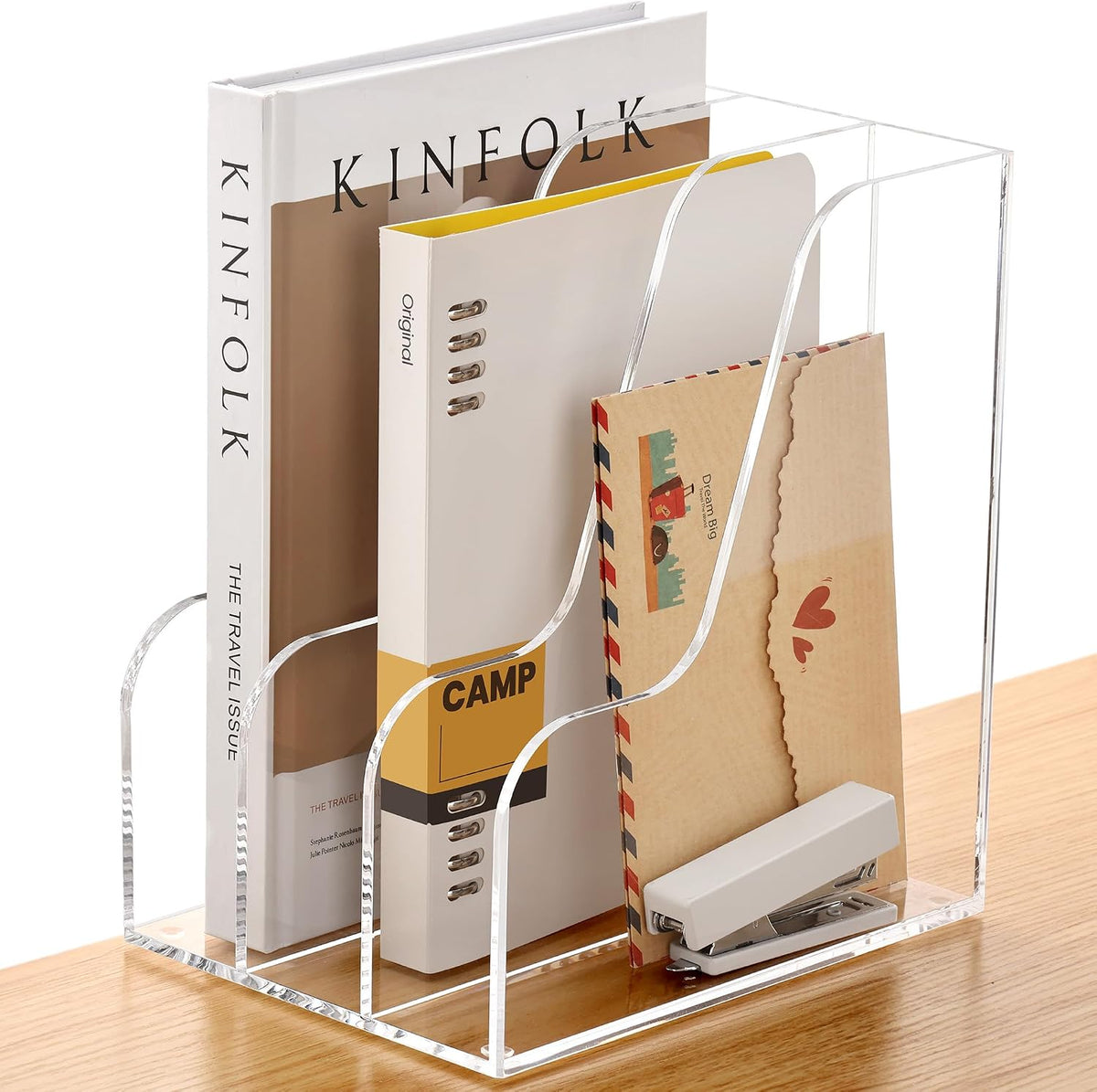 Acrylic Magazine File Holder Desk Organizer Magazine Rack, Clear, Vertical File Sorter Holders, 9.45" D x 3.54" W x 10.24" H