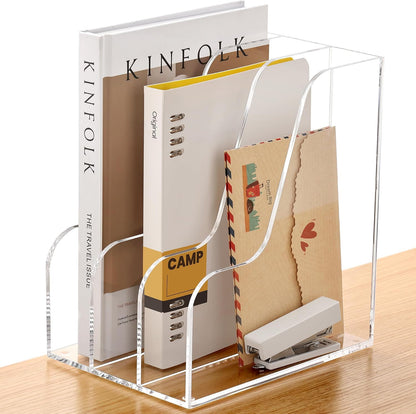 Acrylic Magazine File Holder Desk Organizer Magazine Rack, Clear, Vertical File Sorter Holders, 9.45" D x 3.54" W x 10.24" H