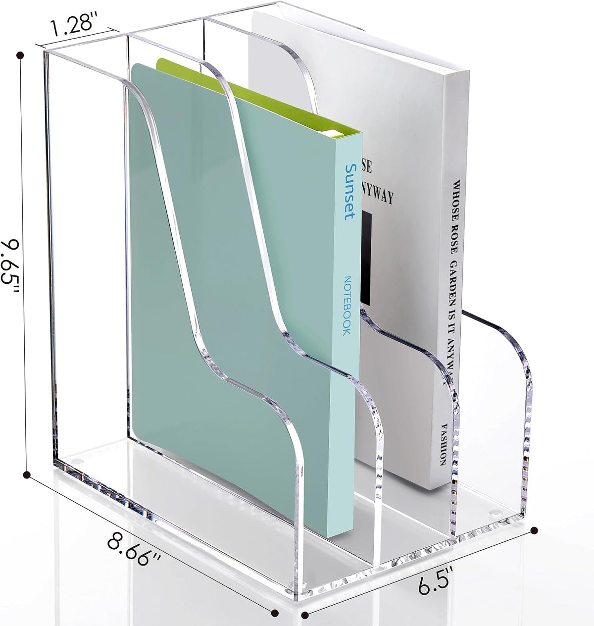 Acrylic Magazine File Holder Desk Organizer Magazine Rack, Clear, Vertical File Sorter Holders, 9.45" D x 3.54" W x 10.24" H