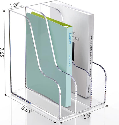 Acrylic Magazine File Holder Desk Organizer Magazine Rack, Clear, Vertical File Sorter Holders, 9.45" D x 3.54" W x 10.24" H