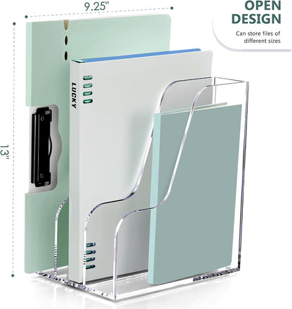Acrylic Magazine File Holder Desk Organizer Magazine Rack, Clear, Vertical File Sorter Holders, 9.45" D x 3.54" W x 10.24" H