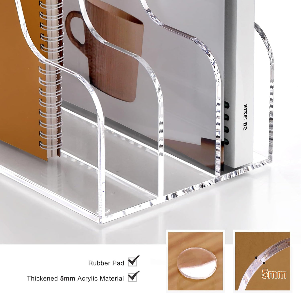 Acrylic Magazine File Holder Desk Organizer Magazine Rack, Clear, Vertical File Sorter Holders, 9.45" D x 3.54" W x 10.24" H