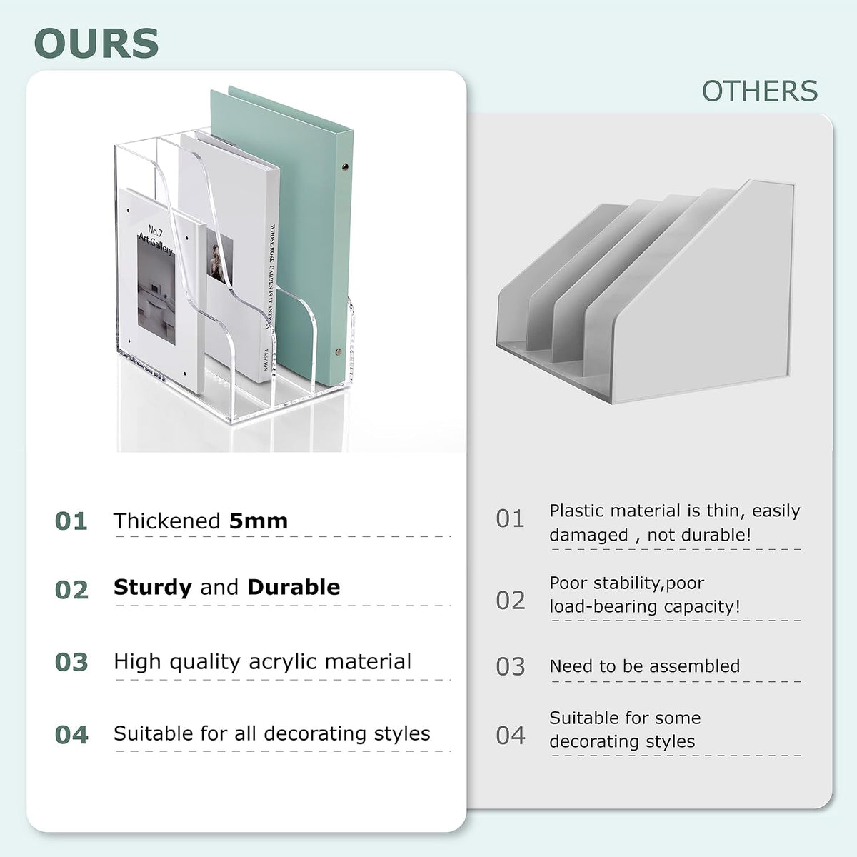 Acrylic Magazine File Holder Desk Organizer Magazine Rack, Clear, Vertical File Sorter Holders, 9.45" D x 3.54" W x 10.24" H