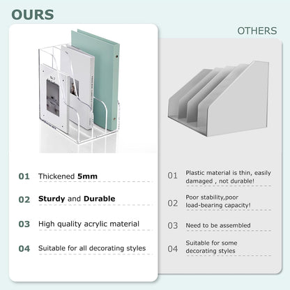 Acrylic Magazine File Holder Desk Organizer Magazine Rack, Clear, Vertical File Sorter Holders, 9.45" D x 3.54" W x 10.24" H