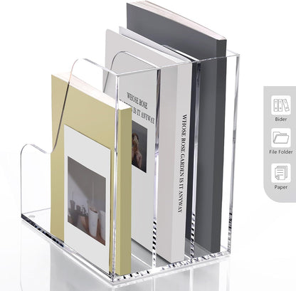 Acrylic Magazine File Holder Desk Organizer Magazine Rack, Clear, Vertical File Sorter Holders, 9.45" D x 3.54" W x 10.24" H