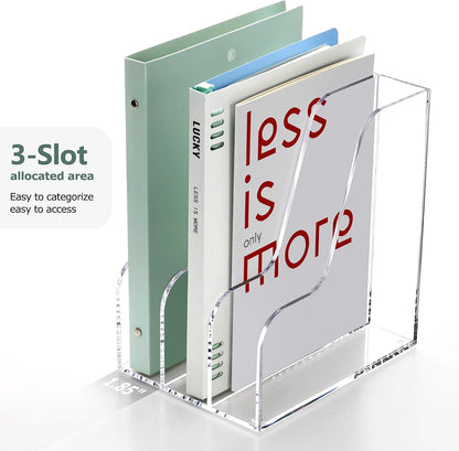 Acrylic Magazine File Holder Desk Organizer Magazine Rack, Clear, Vertical File Sorter Holders, 9.45" D x 3.54" W x 10.24" H