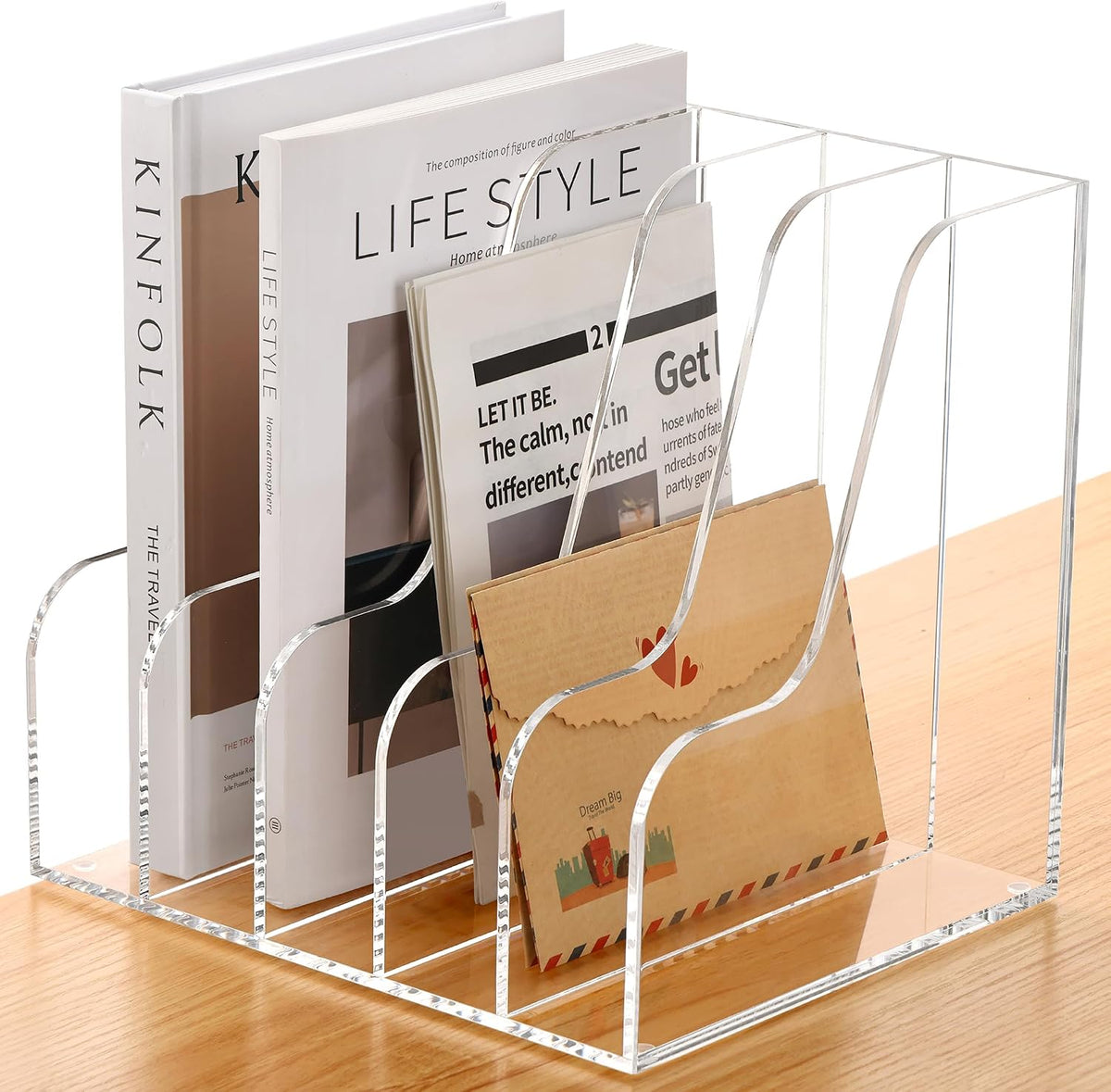 Acrylic Magazine File Holder Desk Organizer Magazine Rack, Clear, Vertical File Sorter Holders, 9.45" D x 3.54" W x 10.24" H