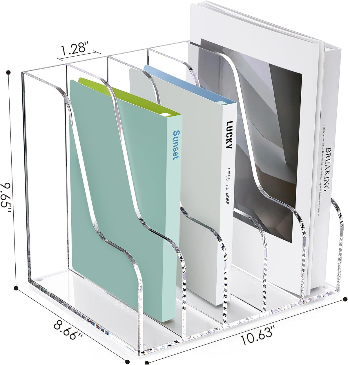 Acrylic Magazine File Holder Desk Organizer Magazine Rack, Clear, Vertical File Sorter Holders, 9.45" D x 3.54" W x 10.24" H