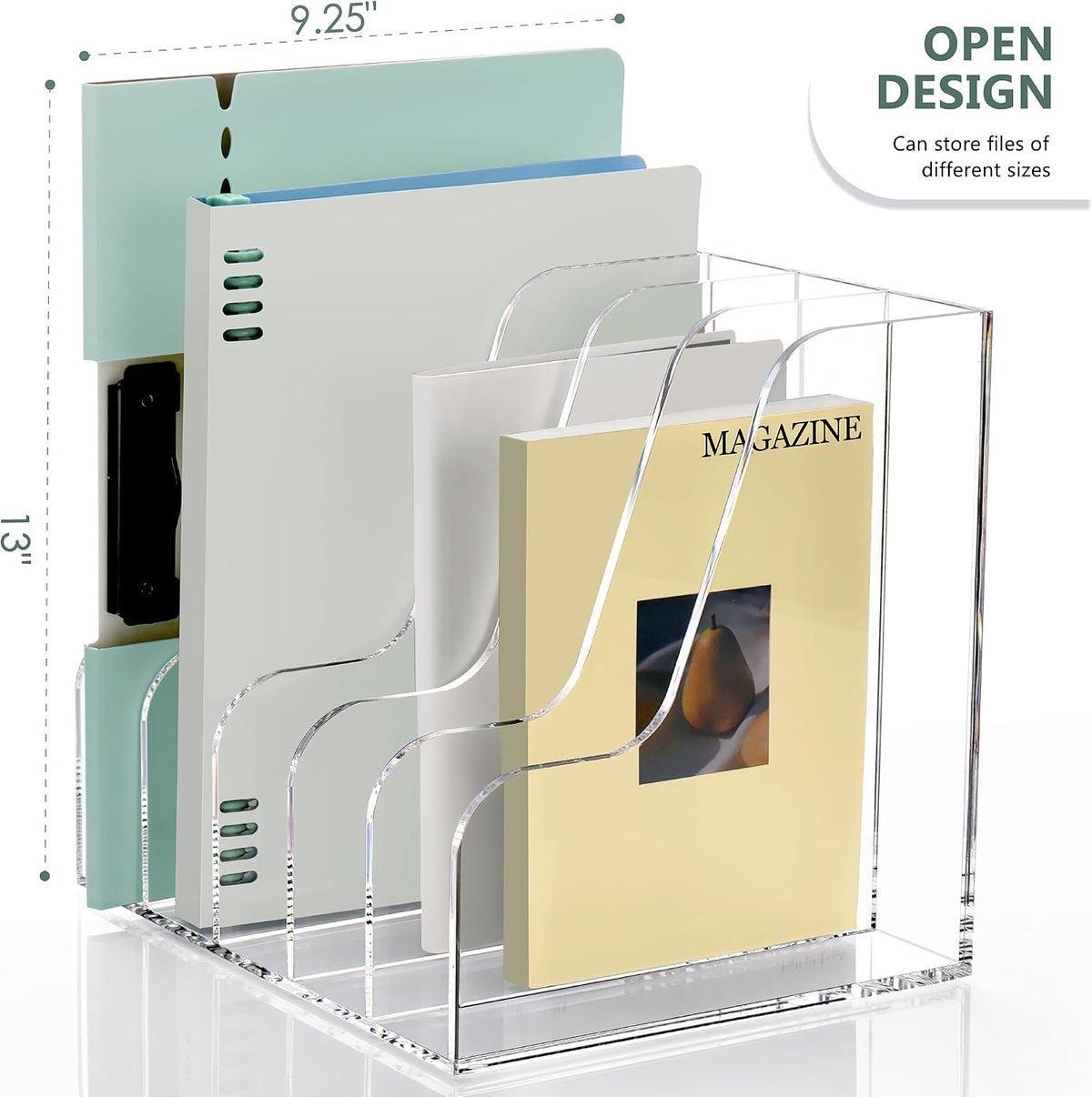 Acrylic Magazine File Holder Desk Organizer Magazine Rack, Clear, Vertical File Sorter Holders, 9.45" D x 3.54" W x 10.24" H